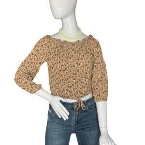 BLUSH J Top Floral Print Size M 3/4 sleeve Brown/Tan/Sand